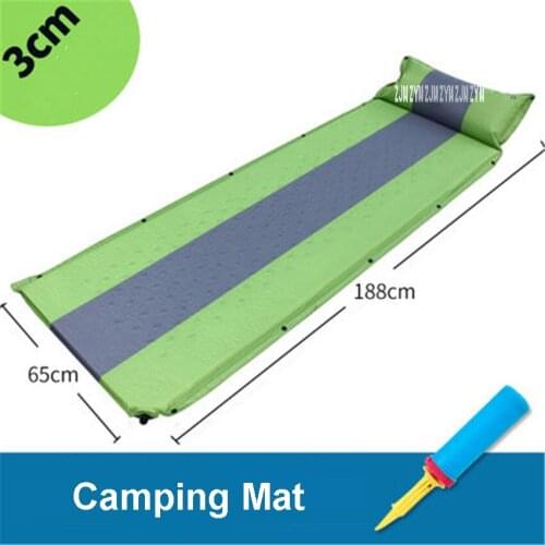 65*188cm Camping Mat With Pillow Portable Beach Mat Self-Inflating Moistureproof Picnic Mattress 3cm Inflatable thickness 1596