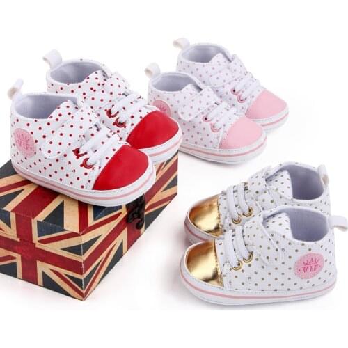 HOT Infant Newborn Baby Girls Polka Dots First Walkers Sneakers Spring Autumn Toddlers Prewalkers Walking Infant Anti-slip Shoes