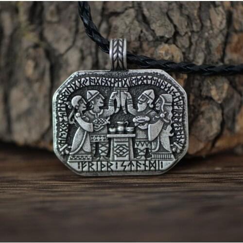 LANGHONG Norse Vikings Necklace Viking family holiday celebration life scene Necklace For Men
