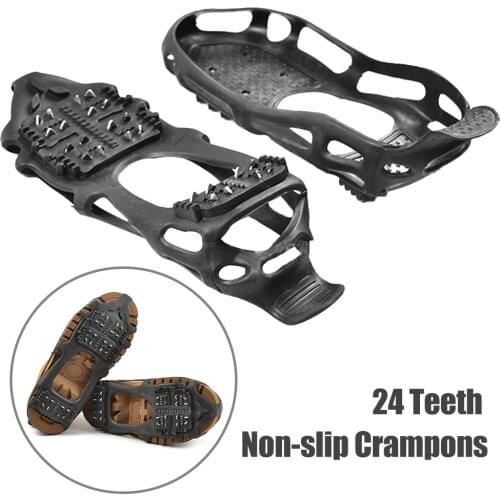 24 Teeth Fishing Ice Snow Shoe Spiked Grips Cleats Crampons Winter Climbing Camping Anti Slip Shoes Cover Climbing Accessories