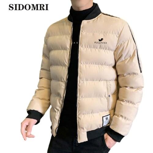 Down jacket brand stand collar casual side sewn pocket zipper in solid color winter cotton padded coats for men