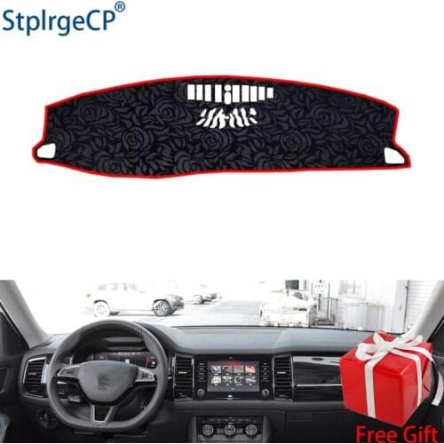 Rose Pattern Non-slip Car Dashboard Cover Dash Mat Pad DashMat ANti-UV Car Sticker for skoda KODIAQ GT 2017 2018 2019 Styling