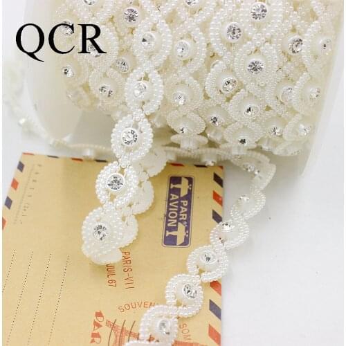 New 3Yards/Lot 13mm Flower Design Crystal Rhinestone Cup Chain Pearl Base For DIY Decoration Rhinestone Applique Sew on Garment