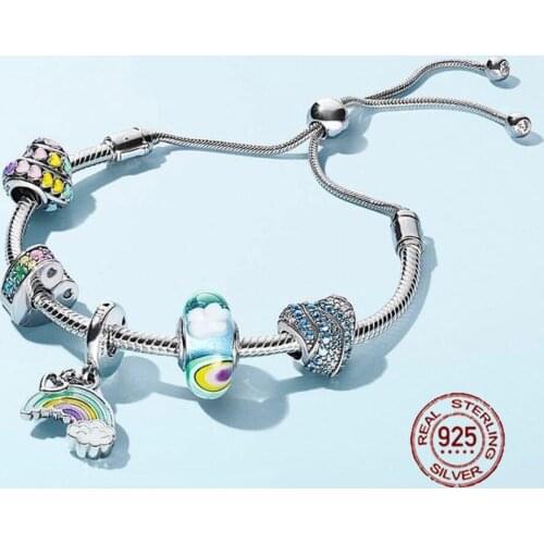 NEW 100% 925 Sterling Silver Bracelet Suit 2018 New Set Glitter Instant Slide Shine MOMENTS SLIDING Bracelet DIY Gift