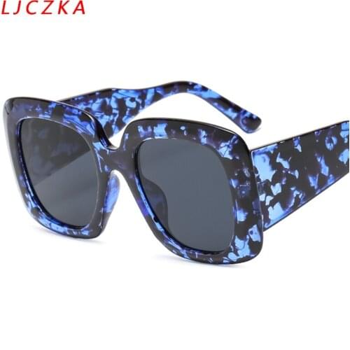 2021 New Trendy Oversized Blue Leopard Square Sunglasses Women Ladies Big Frame Fashion Sun Glasses Female UV Driving Glasses