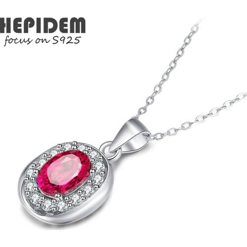 HEPIDEM 100% Really Topaz Pendant Necklace Women 925 Sterling Silver Natural Blue Red Gemstones Choker Statement with Chain 3355