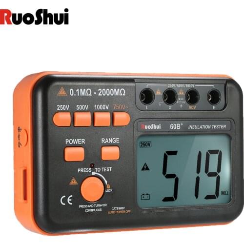 RuoShui Direct Deal 1000V BM500A 1999M Digital Insulation Resistance High Quality Ohm Tester Meter Megohmmeter Megger 60B+ Alarm