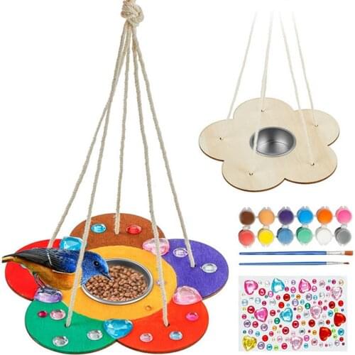 2PCS DIY Painting Graffiti Bird Feeder Children Wooden Crafts Manual Puzzle Children Creative Educational Learning Drawing Toys