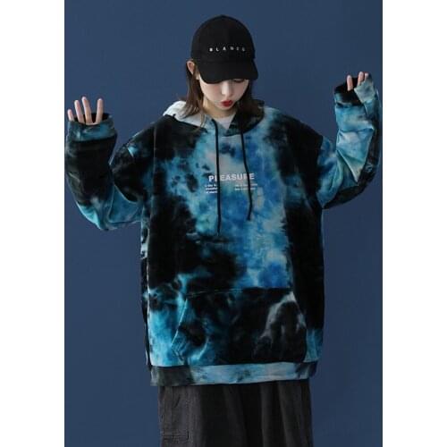 High Quality Men Fashion Loose Streetwear Thick Tye Die Double Plush Fleece Pullover Hoodies