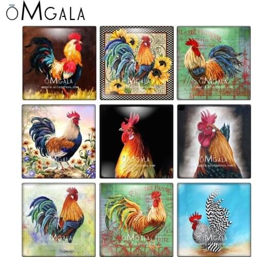 Vintage Oil paintings cock Art Patterns 10pcs 12mm/20mm/25mm/30mm photo glass cabochon demo flat back Making findings