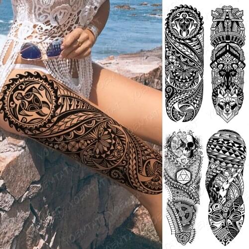 Waterproof Temporary Full Arm Tattoo Sticker Maori Totem Skull Tribal Adult Flash Tattoos Female Body Art Fake Sleeve Tatto Male