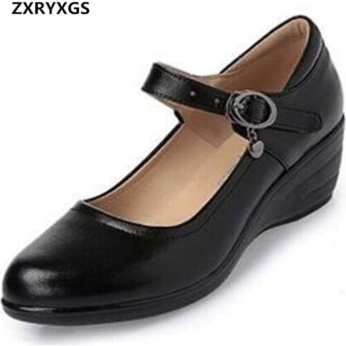 England Comfort Women Shoes Slope with High Heels 2020 New Shallow Mouth Genuine Leather Shoes Black Work Fashion Casual Shoes