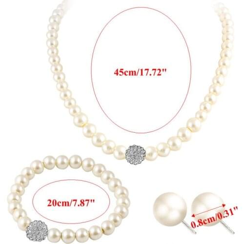 Y166 Womens Bride Wedding Jewelry Set Rhinestone Faux Pearl Necklace Bracelet Earring