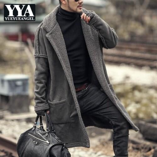 Winter Mens Faux Fur Hairy Long Trench Coat Man Gothic Reversible Warm Loose Fit Overcoat Thick Military Style Windreaker Trench