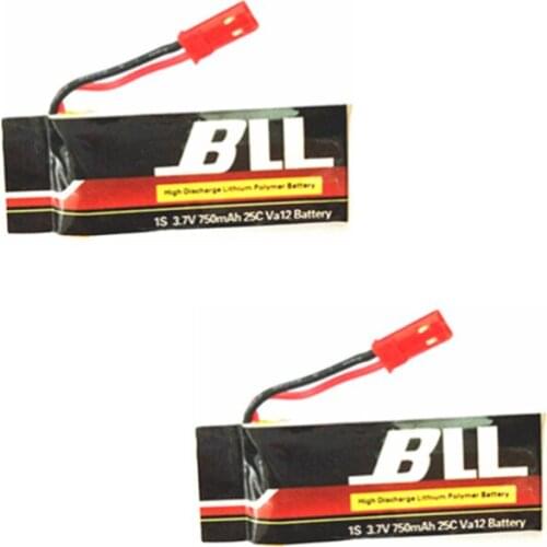 2pcs/lot 3.7V 750mAh JST Li-Polymer Lipo Battery kits For V686 DFD F181 F187 F163 H12C Quadcopter Helicopter