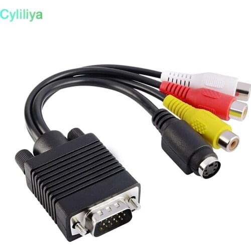 200pcs 19cm VGA to S-Video 3 RCA Composite AV TV Video Out Adapter Converter Cable for PC