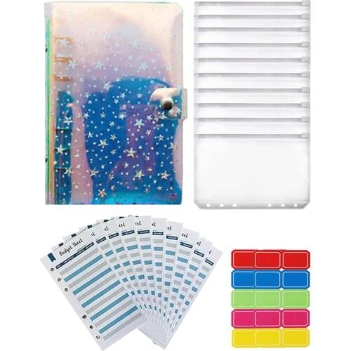 26Pieces A6 Budget Binder Cover Planner Organizer Waterproof with 10 Binder Pockets,Budget Sheets, 2 Sheets of Colorful Labels