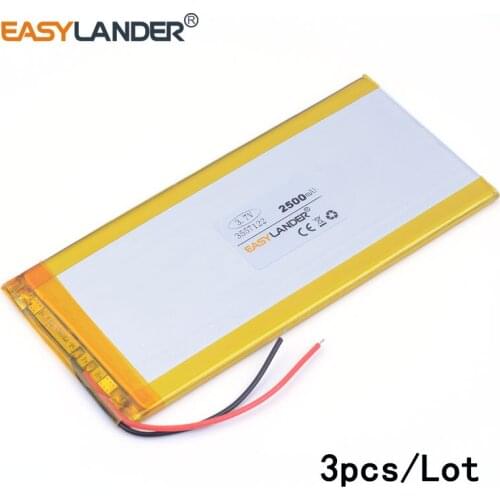 3pcs /Lot 3557122 2500mAh 3.7V lithium Li ion polymer rechargeable battery with a Tablet PC E-book tablet pc power bank