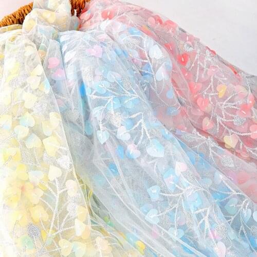 3D Ombre Satin Love Heart Overlay tulle lace fabric Sequined lace For Wedding Gown, Dance Prom, Pageant Dress Bridal Dress