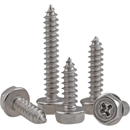 5pcs M6 304 stainless steel Phillips hex self tapping screws Pointed tip self-tapping screw belt pad bolt 16mm-40mm Length