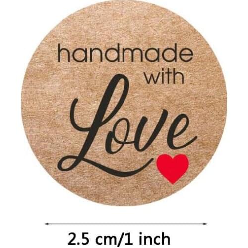 500pcs/roll Kraft Handmade with Love Heart Stickers Seal Labels Scrapbooking Decoration Stationery