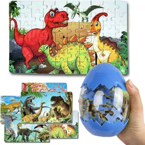 60Pcs Wooden Puzzles Dinosaur Toys Big Dinosaur Egg Packaging Puzzle Jigsaw Board Animal 3D Puzzle Educational Toys Kids Gifts