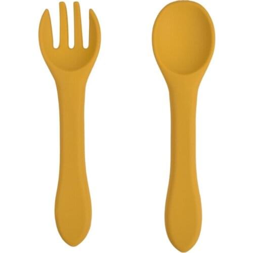 83XC 2PCS Baby Soft Silicone Fork Spoon Feeding Set Kid Dishes Toddlers Infant Feeding Accessories Silicone Tableware