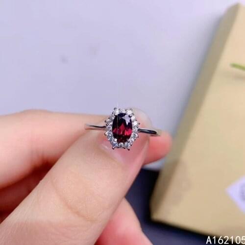 925 pure silver Chinese style natural pyrope garnet womens exquisite elegant oval adjustable gem ring fine jewelry support dete