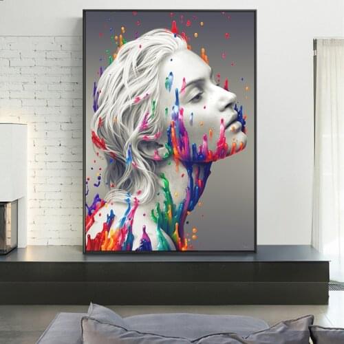 Abstract Woman Cavans Painting with Colorful Paint on Face Posters and Prints Wall Art Picture for Living Room Home Decor Cuadro
