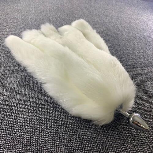 White Wolf Fox Tail Anal Plug Adult Games Stainless steel Anal Bead Butt Plug Stimulator Sex Products Flirting Toys For Women 18