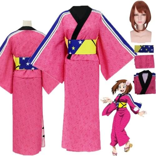 Anime My Hero Academia OCHACO URARAKA Kimono Cosplay Costume Boku No Hero Academia Kimono Suits Wig Halloween Christmas Costume