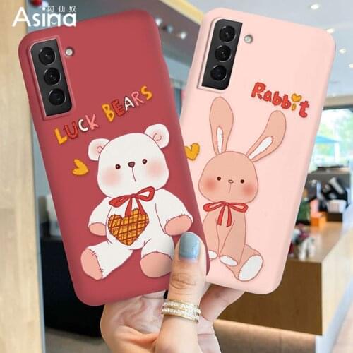 ASINA Cute Girl Case For Samsung Galaxy S21 Ultra S20 S10 S9 Plus Soft Liquid Silicone Capa For Samsung Note 9 10 20 Bear Funda