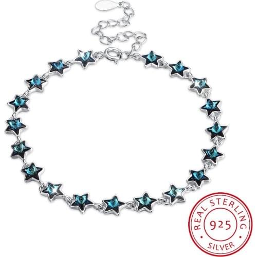 LEKANI Crystals Luxury Stars Beads Charm Bracelet Bangles Genuine S925 Silver Hand Accessories For Women