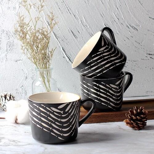 Small Fish Pattern Creative Simple Breakfast Coffee Milk Ceramic Cup With Handle New Trend For Home Office