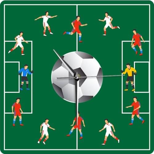 Soccer Field with Football Player Geek Decoration Wall Clock Watch Clocks Sports Team Competition Silent Mechanical Horologe