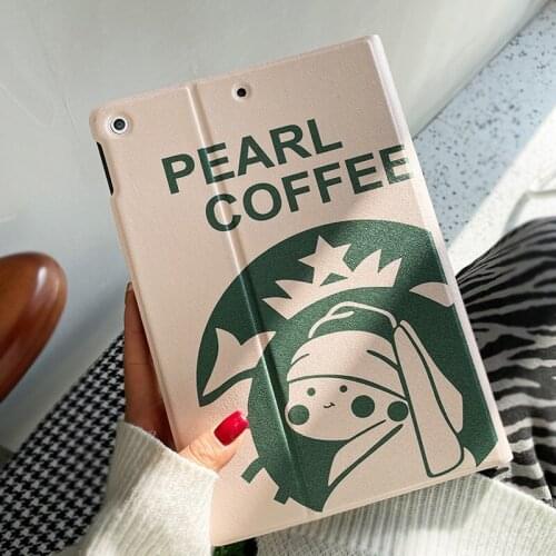 For ipad pro 11 air 3 mini 4 5 case 2020 Fall-resistant all-inclusive coffee girl with pen slot protective cover
