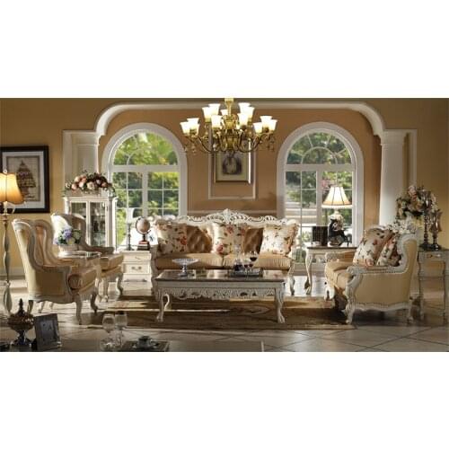 European style antique wooden L shape sofa set designs with white color from real factory GH66