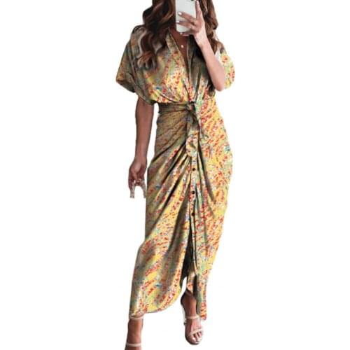 Elegant Women Maxi Dress Vintage Floral Print All-match Fashion Sundress Office Lady Trendy Soft Casual Women Dresses Party