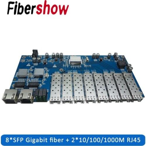 Gigabit Ethernet Media Converter 8 Port 1.25G SFP solt 2 RJ45 PCBA board 10/100/1000M