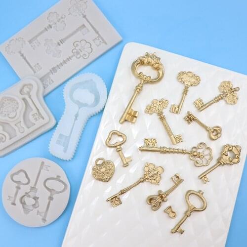 Classical Retro Key Lock Series Silicone Mold Fondant Cakes Decorating Mould Sugarcraft Chocolate Baking Tool For Cake Gumpaste