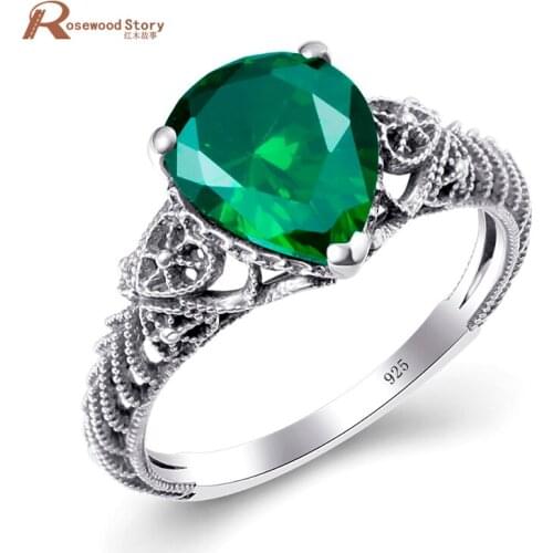 Authentic 100% 925 Sterling Silver Forever Love Heart Rings Water Drop Green Rhinestone Crystal Rings For Women European Jewelry