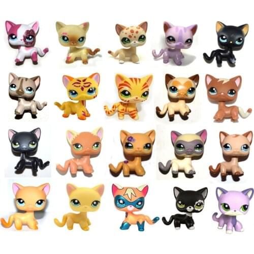Pet Shop White Black Purple Yellow Brown Pink Sparkle Short Hair Cat Kitty Collection Loose Figure Child Girl Toy