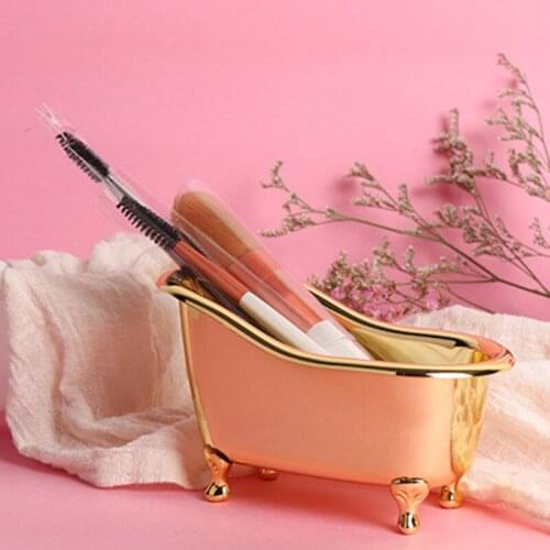 Gold Silver Sundries Storage Box Mini Bathtub Soap Jewelry Storage Box Makeup Organizer Container Desktop Sundry Storage Case