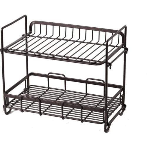 Kitchen Paint Dish Rack Pemegang Rak Bumbu Botol Toples Double Layer Stainless Steel Hollow Wrought Iron Shelf