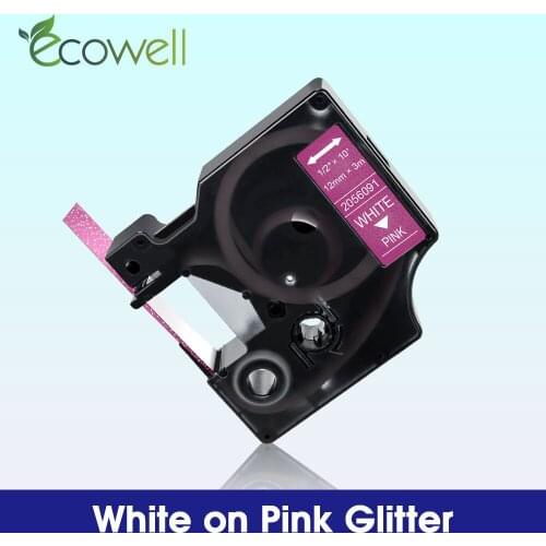 Ecowell 2056091 12mm tapes Compatible for Dymo D1 2056091 Label tape White on Pink Glitter for Dymo LabelManager 160 280 printer