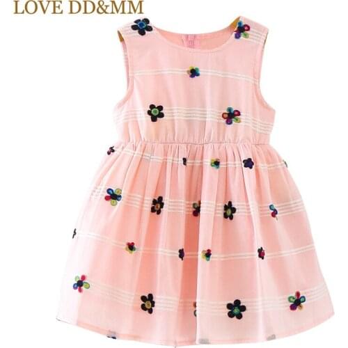LOVE DD&MM Girls Dresses 2021 Summer New Childrens Clothing Girls Fashion Color Embroidery Flowers Sweet Vest Princess Dress