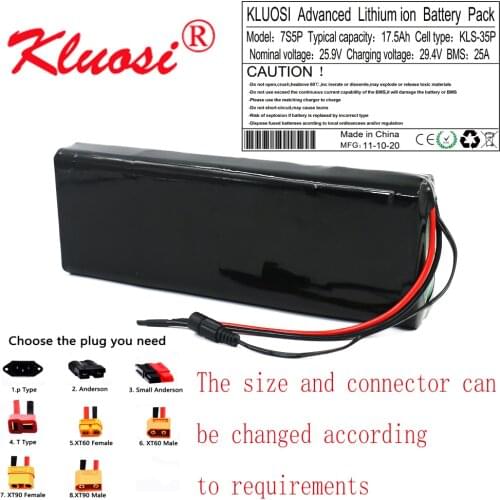 KLUOSI 7S5P 24V 17.5Ah 18Ah 29.4V Lithium-ion Battery Pack Built-in 25A BMS for Electric Bike Unicycle Scooter Wheelchair Motor