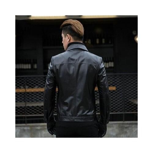 Men New Genuine Real Sheep Leather Jacket H992