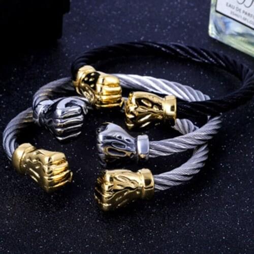 Stainless Steel Wire Rope Mens Black and Gold Bracelet Gold Cuff Open Bracelet Fist Bracelet Cuff Bracelet Accessories 2020