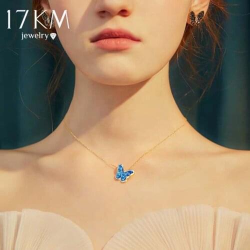 17KM Acrylic Butterfly Pendant Necklaces For Women Girls 2020 Shiny Sweet Necklace Elegant Choker Fashion Summer Jewelry Gift